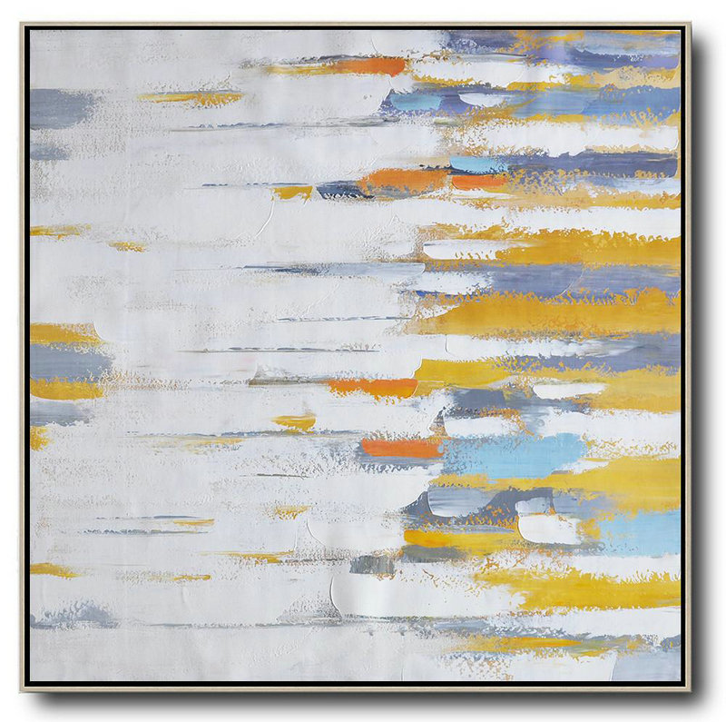 Hand Made Abstract Art,Oversized Contemporary Art,Acrylic Painting On Canvas,White,Yellow,Grey,Orange.Etc